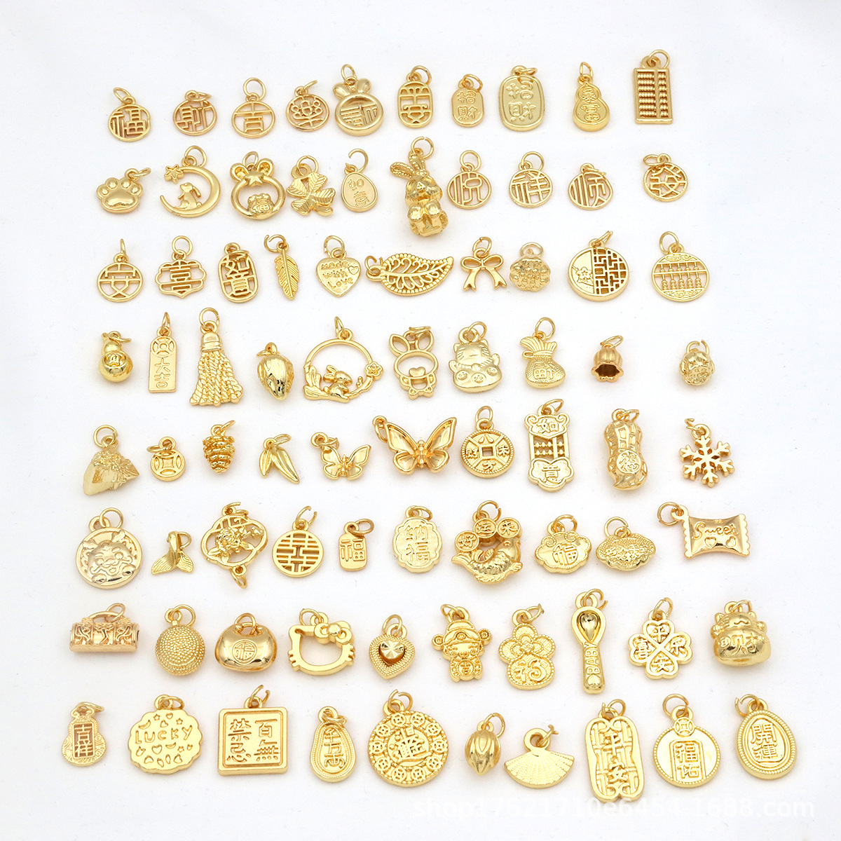 18K真金电镀保色福字算盘小吊坠DIY饰品挂件耳饰耳坠手链项链D104