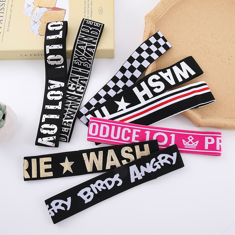 Factory wholesale Korean letter sports hair band wash yoga fitness headband sweat towel men's and women's elastic headband