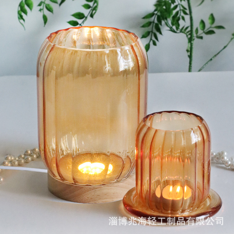 Taza de vela de vidrio chino cubierta de vidrio a prueba de vientos lujoso perfumado casero línea Zen perfumado sala de té decoración base de vela
