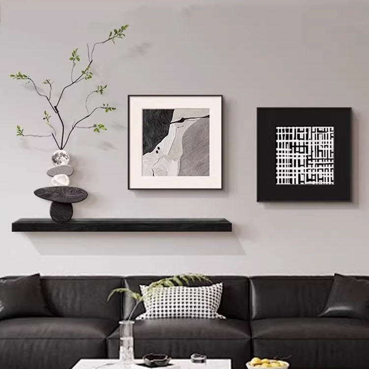モダンなミニマリストソファ背景壁装飾絵画 2025 新しいリビングルーム吊り絵画黒と白の抽象的なレストラン玄関壁画|undefined