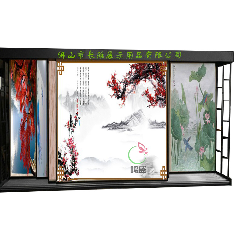长雅展示木板艺术天花背景墙大理石电视背景展示架展柜挂画推拉柜