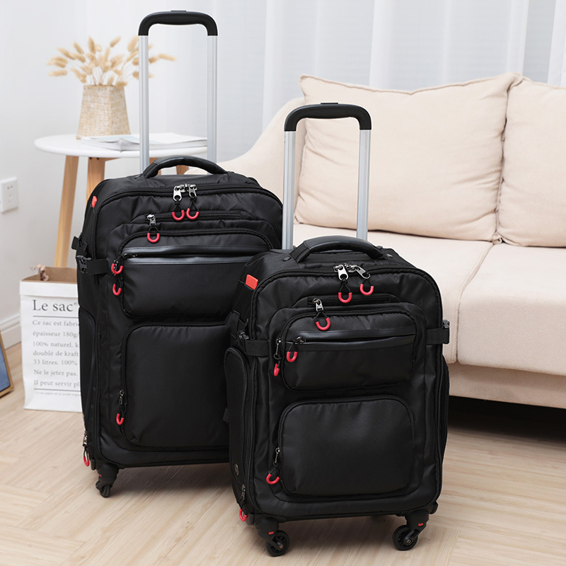 Backpack Black Suitcase Pure Color Oxford Cloth Trolley Case Lightweight Boarding Case Multifunctional Suitcase Men 20