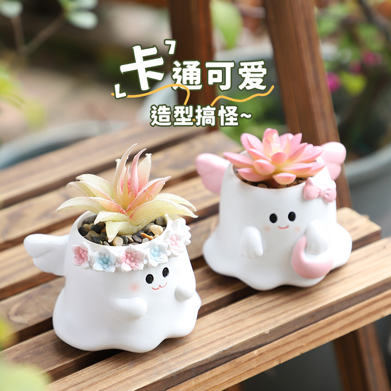Chậu Cây Resin Chậu cây mọng nước hình ma Halloween, chậu mini trang trí bàn, sân vườn và tiểu cảnh (RG-134)