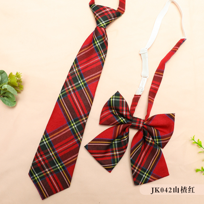 JK042山楂红格纹领带+领花