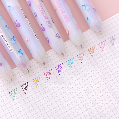 Cute girl ballpoint pen ten-color push-type multi-color in-one student-specific multi-functional handbook pen color oil pen