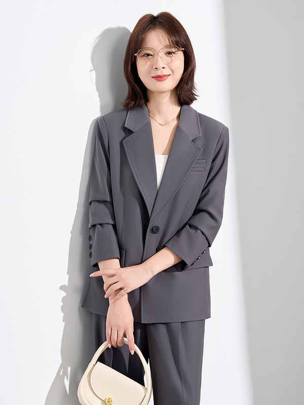 灰色西装套装女春秋2025新款高级感休闲宽松职业装阔腿裤西服套装|undefined