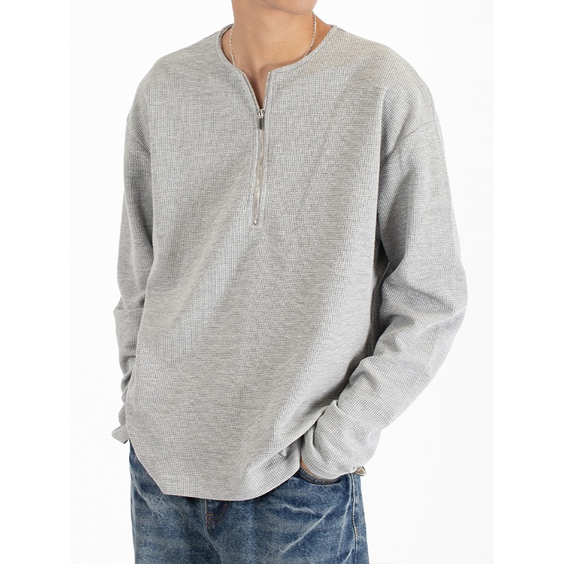 Sweat à capuche zippé en coton gaufré pour homme coupe large_voghion.com