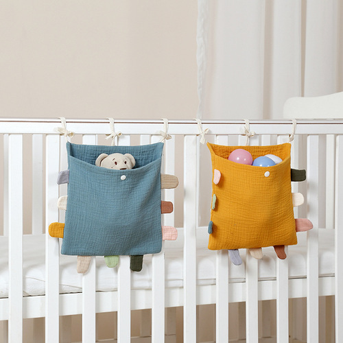 Baby fence bedside pure cotton gauze storage hanging bag baby bedside diaper diaper toy storage bag