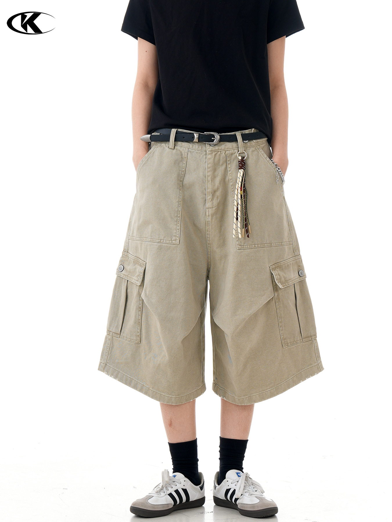 11KNアメリカ式レトロ多袋工装半ズボン男女潮牌ゆったりストレート広脚高級感七分ズボン