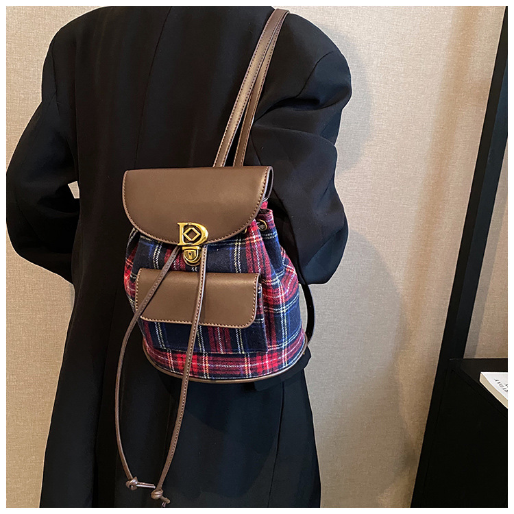 2023 New Woolen Maillard Retro Style Double Shoulder Small Package Women's Bag Single Shoulder Bag Cross Shoulder Handheld Contrast Color Bucket_voghion.com