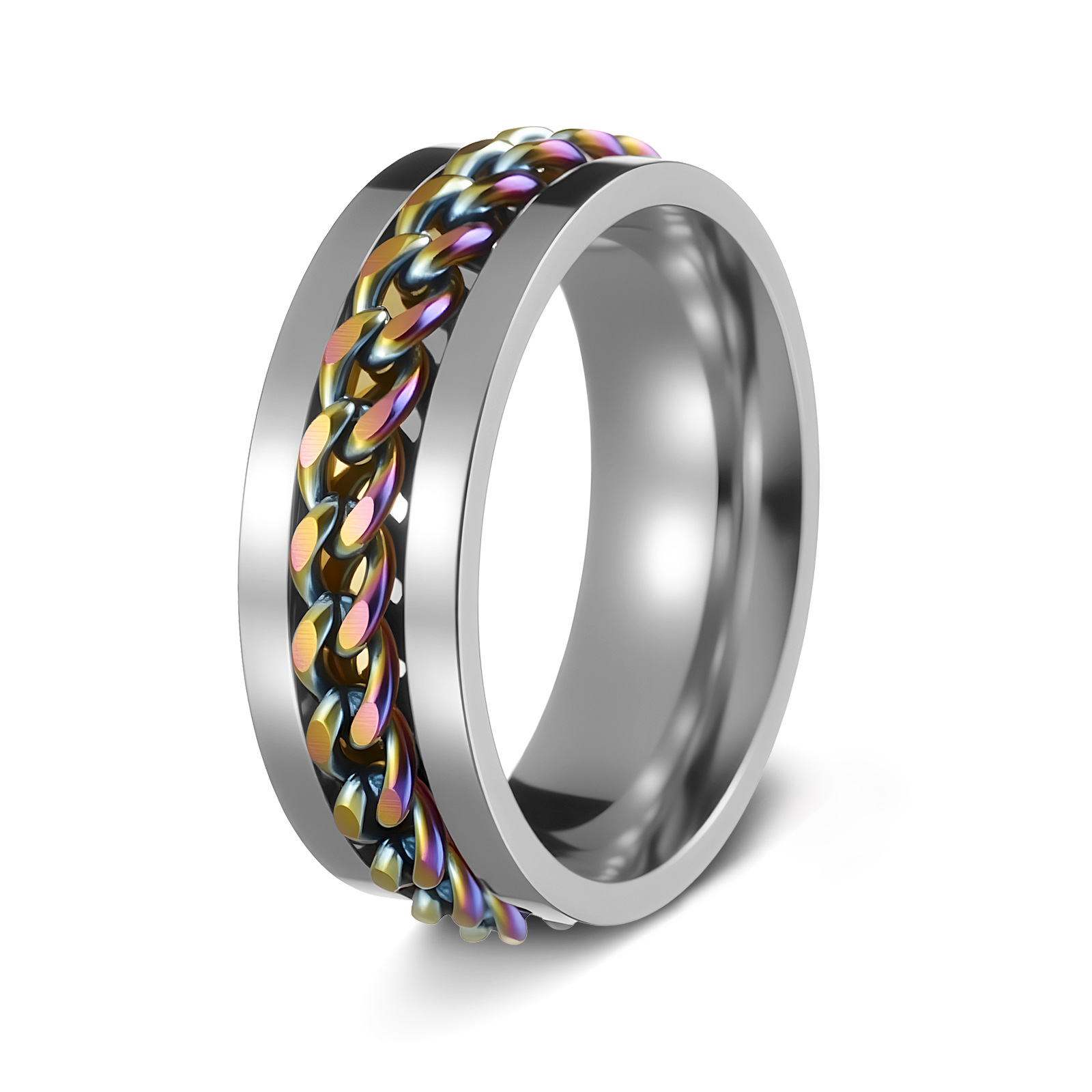 Hombres de acero de titanio pulsera giratoria anillo de cadena giratoria joyería de descompresión popular en línea anillo de cerveza de botella abierta