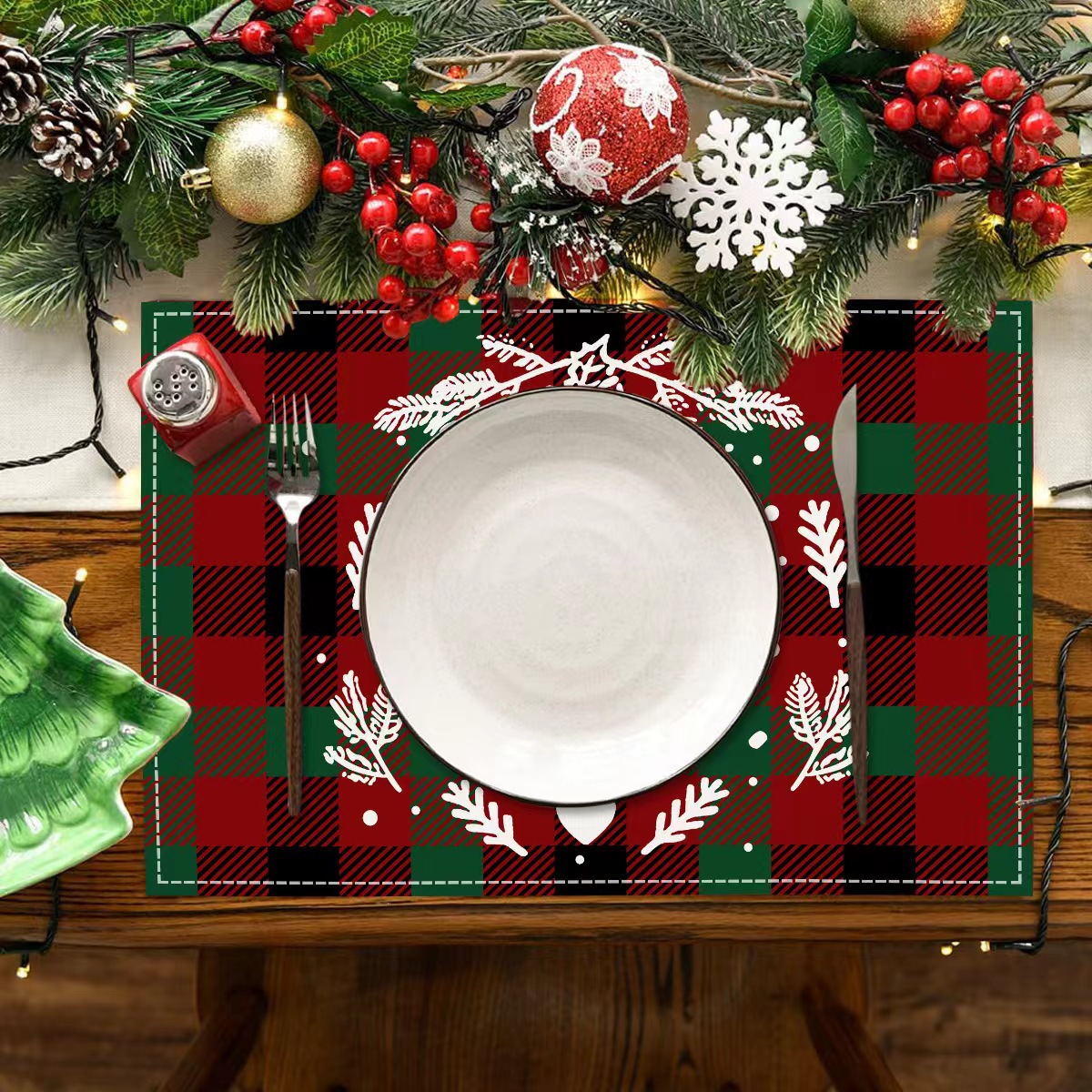 Transfronterizo temu explosión de Navidad invierno árbol de Navidad muñeco de nieve lino estampado conjunto de lino estampado