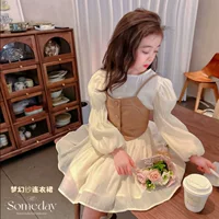 Осенний комплект, платье для девочки с длинными рукавами, юбка, маленький принцесса костюм, западный стиль, интернет-знаменитость
