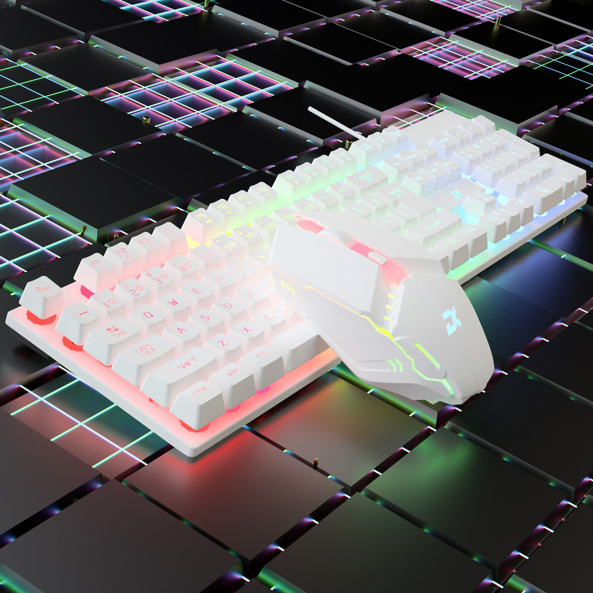 Teclado luminoso cableado conjunto de ratón juegos computadora de escritorio portátil botón flotante tapa de botón sensorial mecánico cabeza USB