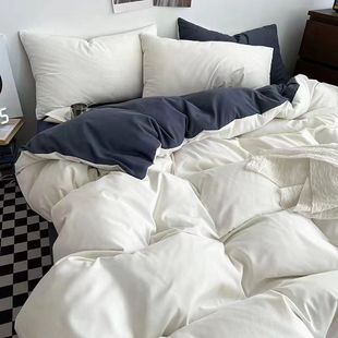 Solid Color Double-style Bedding Four-piece Set Thickened Twill Rub Quilt Cover Bed Sheet Quilt Cover Student Dormitory Three-piece Set