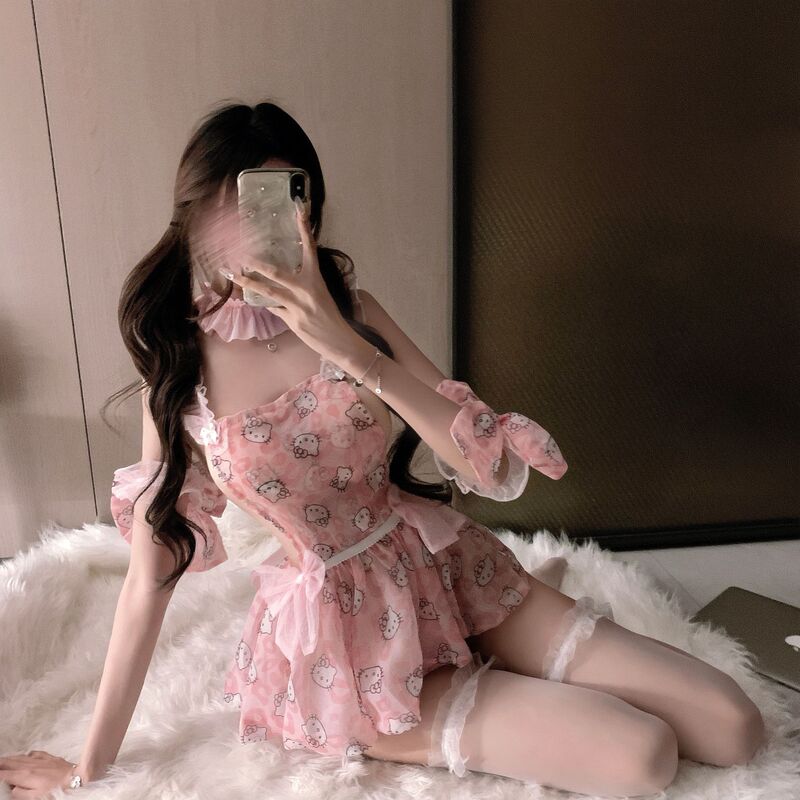 Sexy Lingerie Hot-Selling Cartoon Chiffon Cute and Naughty Pure Desire Maid Outfit with Open Back and Crotch-Free Design
