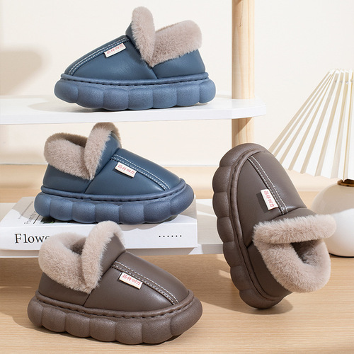 New autumn and winter cotton slippers for boys and girls to feel poop feeling, thick sole and non-slip indoor home, winter, velvet warm cotton slippers