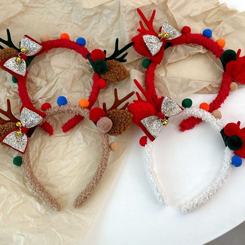 圣诞节鹿角发箍毛球球蝴蝶结铃铛麋鹿头箍发卡可爱儿童节日装饰品