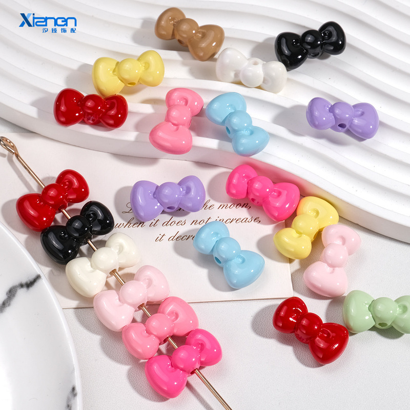Glossy Kt Perforated Collar with Solid Color Bow, Straight Hole Beads, Acrylic DIY Accessories, Phone Chain, Bag Hanging Accessories Glossy Kt Perforated Collar with Solid Color Bow, Straight Hole Beads, Acrylic DIY Accessories, Phone Chain, Bag Hanging Accessories
