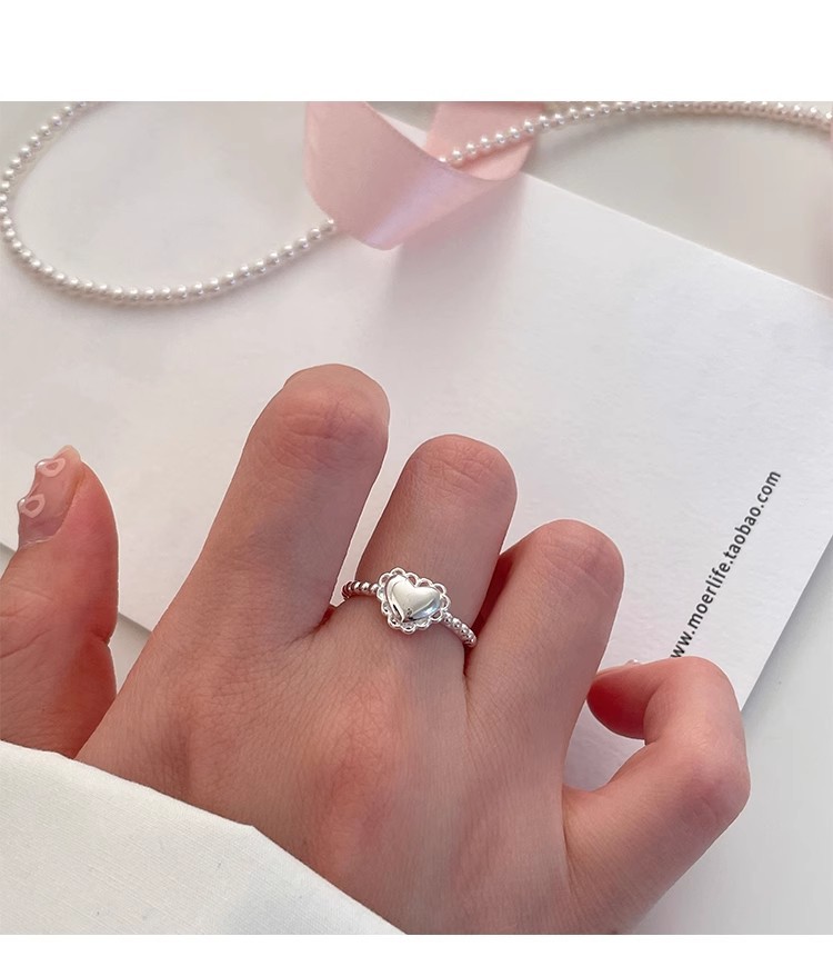 5g Weight Open Rings Classification Adjustable Ring Size 1 Piece Quantity Daily Occasion 925 Sterling Silver Material Heart Shape Pattern Women's Gender Polishing Design Sweet, IG Style Style 925 Sterling Silver Heart Shape Open Rings 10