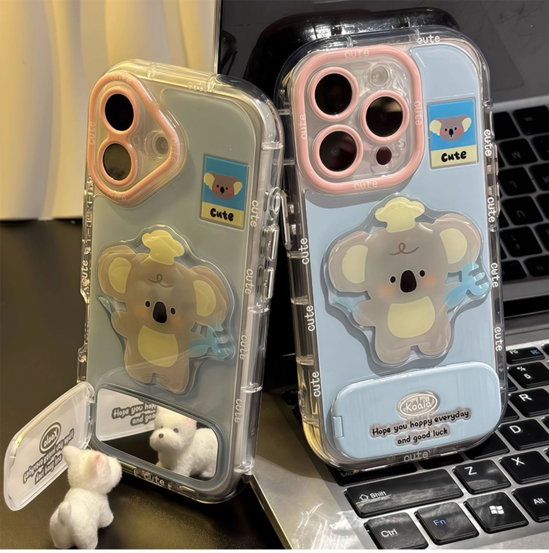 Cute koala para manzana 16 plumas hilo crema caso de teléfono iPhone 15 promox dibujos animados 14 / 13 pcs