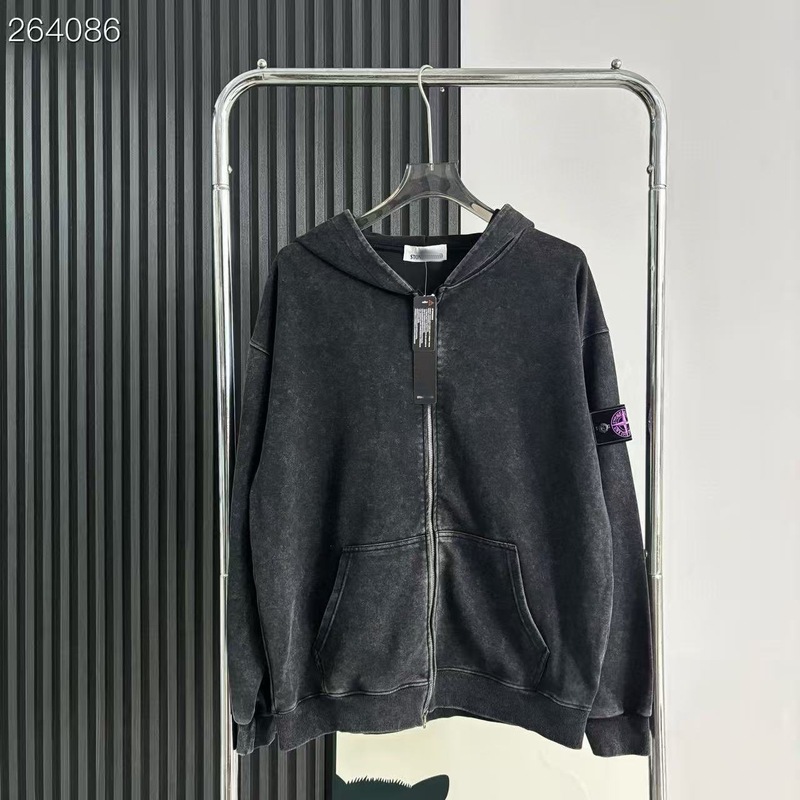跨境Stone Island石头袖标徽章岛宽松连帽拉链卫衣水洗开衫外套岛|undefined
