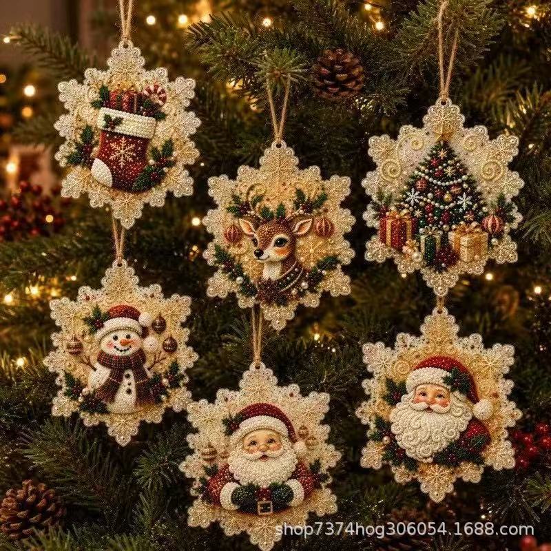 Christmas Decorations 6-Piece Set Acrylic Diamond Painting Pearl DIY Decorative Painting Amazon New Product Pendant