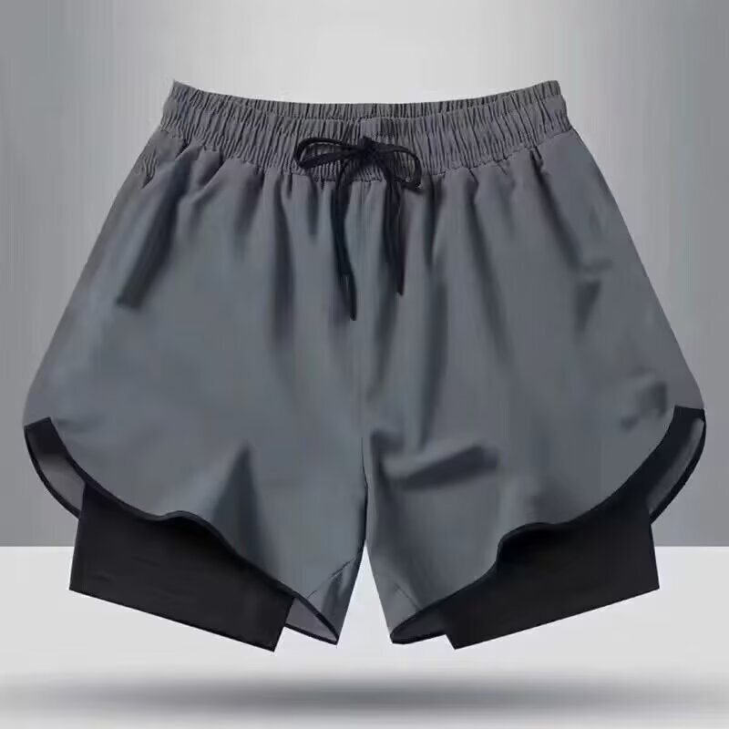 Men's summer two-piece anti-exposure running sports shorts, plus-size fitness training three-quarter pants, cheap wholesale