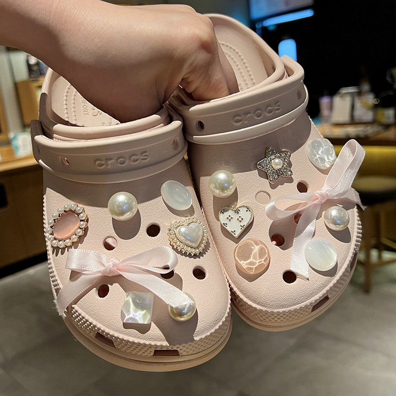Cat's Eye Stone Slipper Accessory DIY High-End Baroque Decorative Slipper Flower with Detachable Pearl Shoe Clips