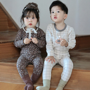 2025 Baby Autumn Clothes and Long Pants Pure Cotton Category a Set Baby Clothes Kidsren's Intimates Boys and Girls Pajamas Home Clothes
