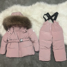 跨境厂家新款棉服儿童套装批发037新色男童女童白鸭绒大毛领棉衣