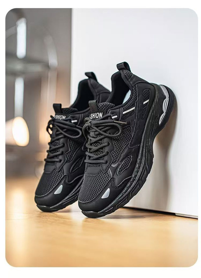 Giày thể thao nam sneaker thân lưới thoáng khí, đế cao su gót thấp, dây buộc, phong cách casual — F901 màu đen, F901 xám nhạt, F901 xám đậm chi tiết 17