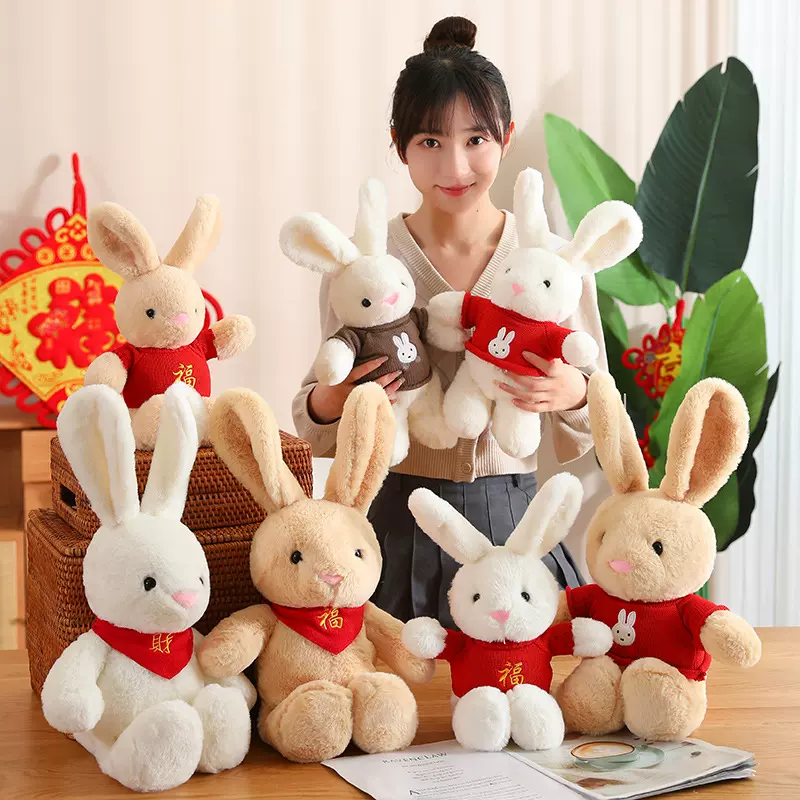 新年吉祥物穿衣兔子毛绒玩具生肖兔布娃娃公仔女生儿童礼物批发