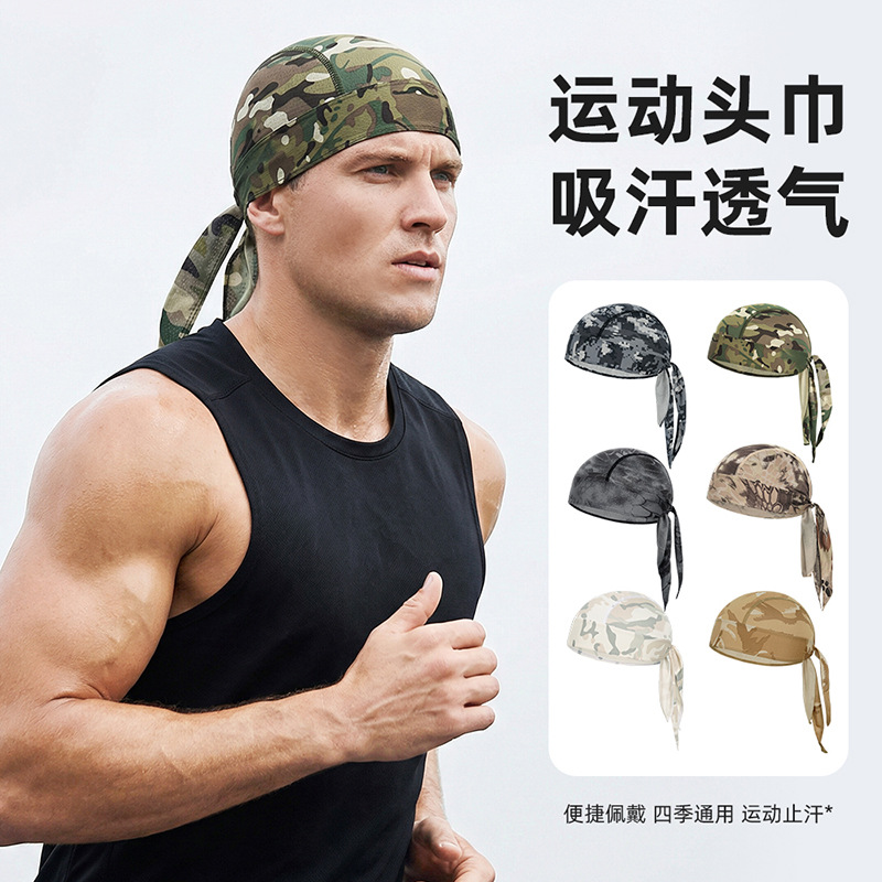 Cross-border in-stock breathable quick-dry camouflage cycling cap, outdoor sunshade windproof thin pirate hat, magic headscarf