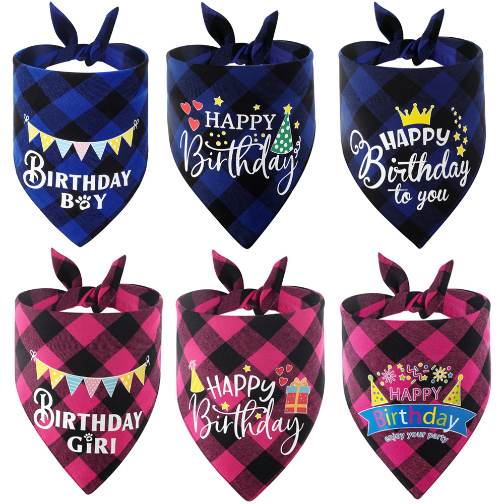 Tanpopo transfronteriza al por mayor mascota perro Plaid cumpleaños saliva toalla mascota triángulo toalla perro decorativo triángulo toalla