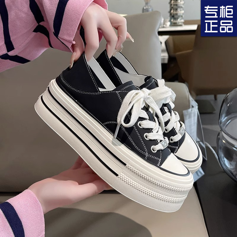 Thick-soled small white shoes women's two-wear soft-soled muffin 2025 spring new height-increasing temperament casual shoes canvas shoes women Thick-soled small white shoes women's two-wear soft-soled muffin 2025 spring new height-increasing temperament casual shoes canvas shoes women