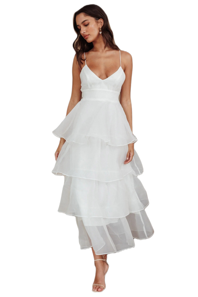Women's Clothing Organza Deep V Backless Suspender Dress Casual Holiday Fairy Dress_voghion.com