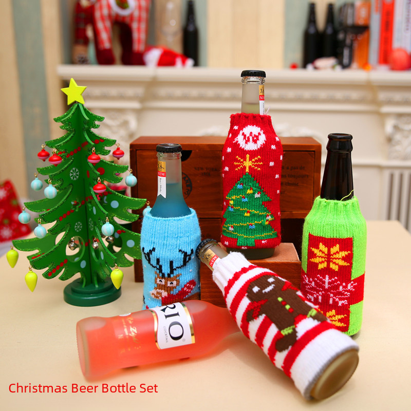 Christmas New Christmas household supplies high-end knitted Christmas beer bottle cover Christmas beer bottle decoration_voghion.com