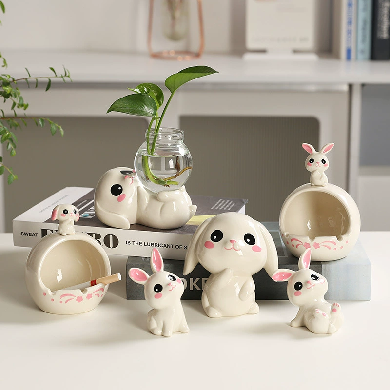 Креативный керамический кролик украшение дома гостиной милый маленький белый кролик Исцеление украшения гидропонная ваза пепельница