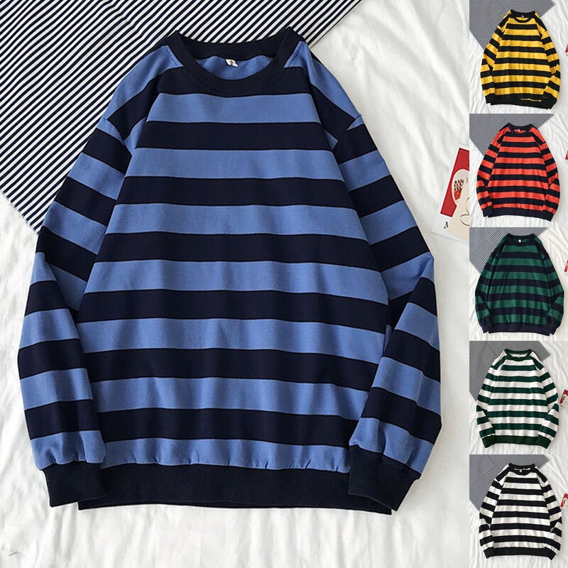 Autumn 2021 Men's Thin Sweater Long-sleeved T-shirt Trendy Fashion Striped Top Southeast Asian Clothes Base