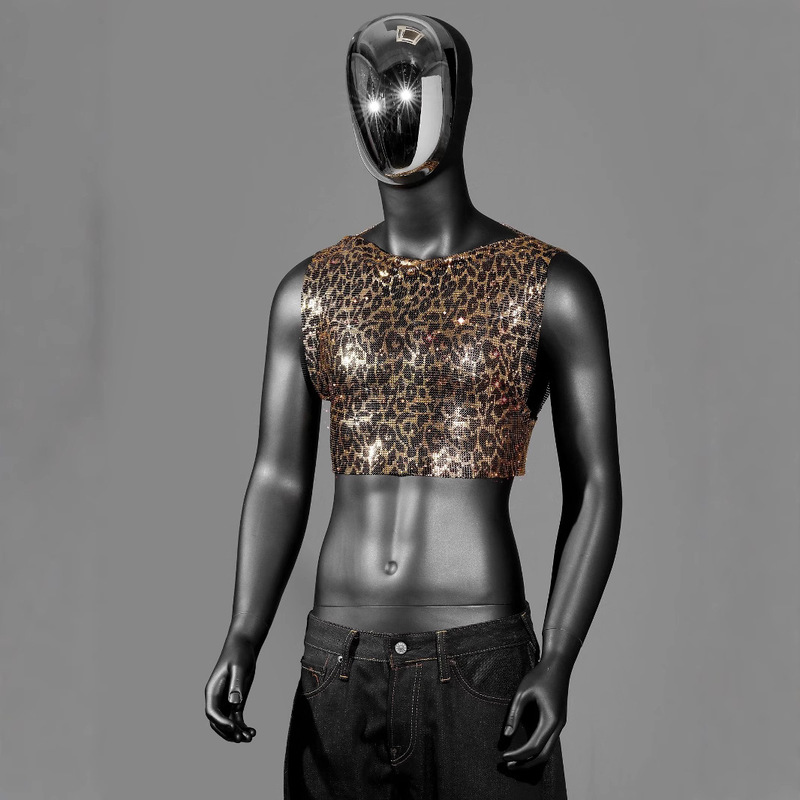 Cross-Border European and American Sequined Men's Sleeveless Metal Tops Aluminum Vest Party Banquet Music Festival Nightclub Clothing Cross-Border European and American Sequined Men's Sleeveless Metal Tops Aluminum Vest Party Banquet Music Festival Nightclub Clothing