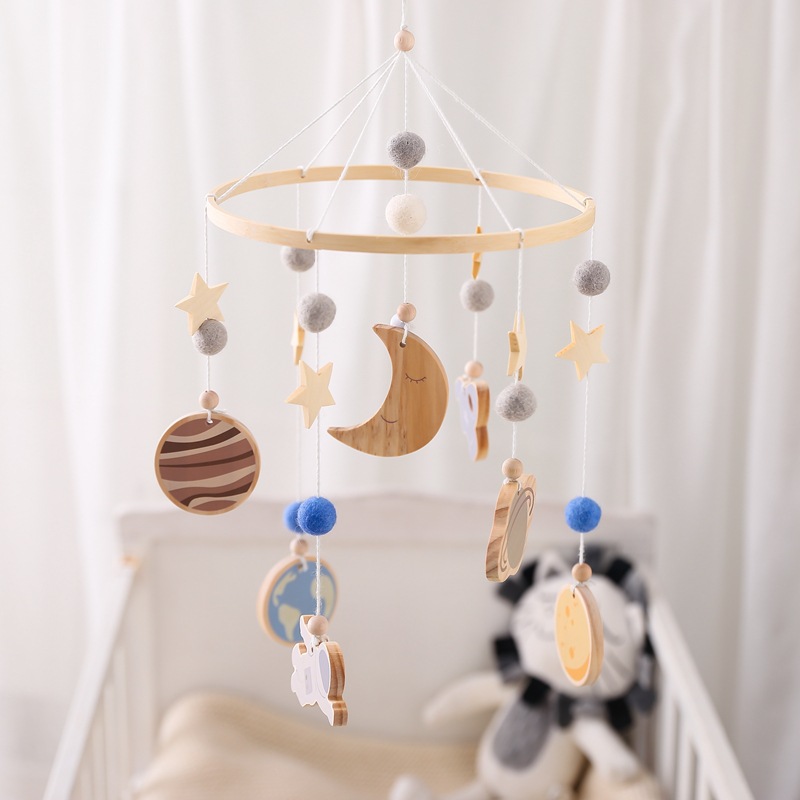 Estrella Luna cuna colgante bebé espacio cama campana simple bebé habitación decoración niños astronauta viento campanas colgantes