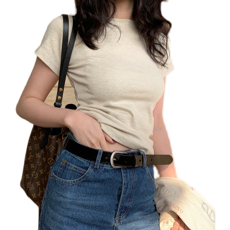 美式白色t恤女正肩短袖欧货2024年新款显瘦圆领纯棉叠穿打底上衣 美式白色t恤女正肩短袖欧货2024年新款显瘦圆领纯棉叠穿打底上衣