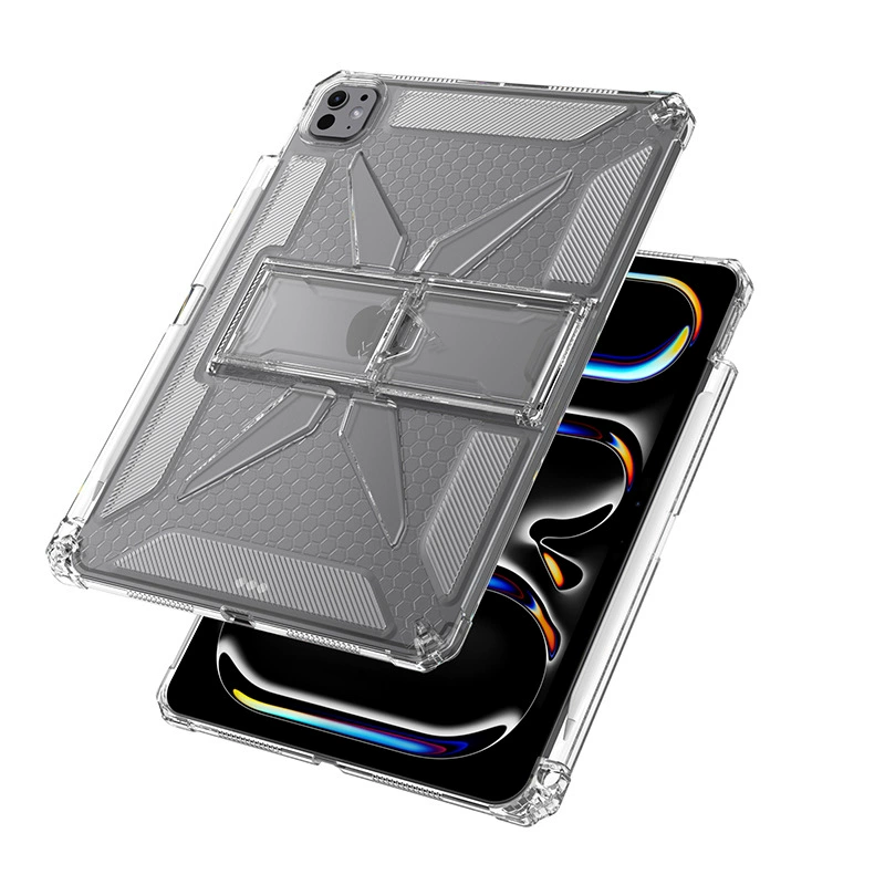 Защитный чехол для iPad 11" с подставкой, лотком для пера, вентиляцией, противоскользящим и противоударным эффектом, прозрачный, совместим с Pro11, mini7, Air13