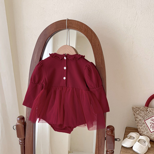 Baby mini skirt, spring and autumn full moon clothes, red 100-day banquet dress, newborn princess dress, baby fart dress