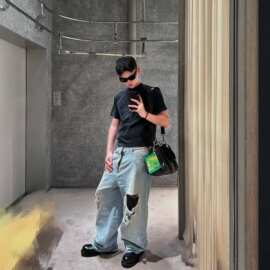 正确版现货原标BL家SS26春季阔腿低腰破洞牛仔裤男女同款宽松百搭