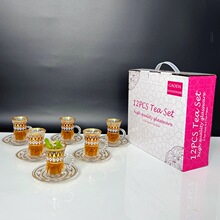 6杯6碟土耳其红茶杯跨境民族风高级感轻奢玻璃杯阿拉伯餐厅茶水杯