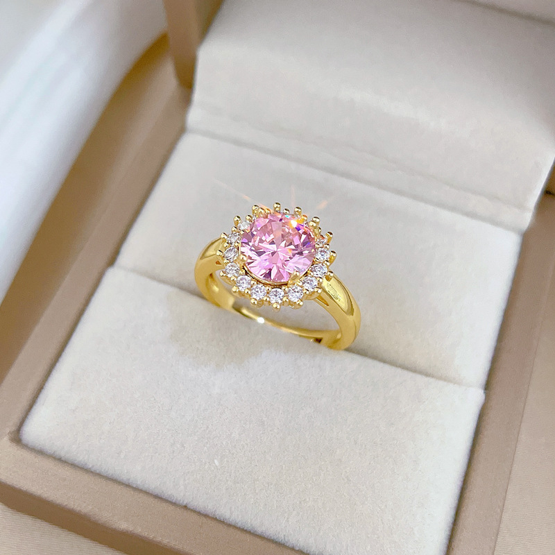 Anello con diamante rosa rotondo completo, apertura regolabile, gioiello semplice giapponese, anello per coppie_voghion.com