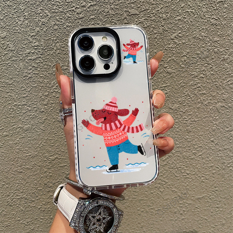 Shopee's Best-Selling Cartoon Ski-Dachshund Phone Case Iphone17 Simple Transparent Case Apple 16Pm Protective Cover
