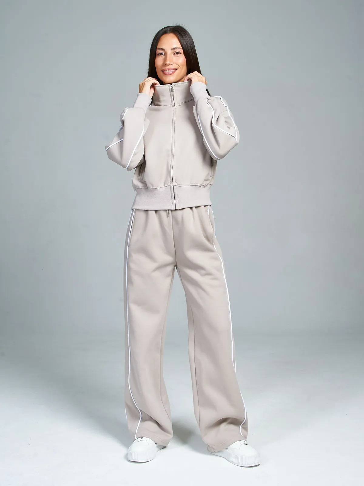 Women's Spring Autumn Sports Leisure Suit Loose Striped Sweatshirt Cardigan Trousers Fashion Pant Set Polyester Full Length_ecoleips.com